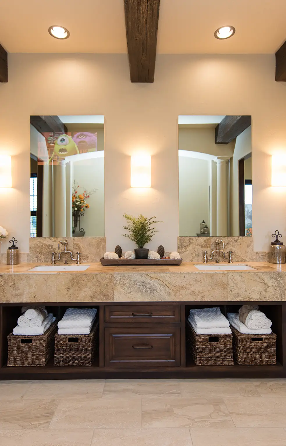 bathroom with two mirrors and two sinks